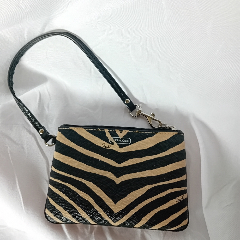 Coach Black and Tan Zebra Print Women's Wristlet Clutch Bag - Picture 6 of 13